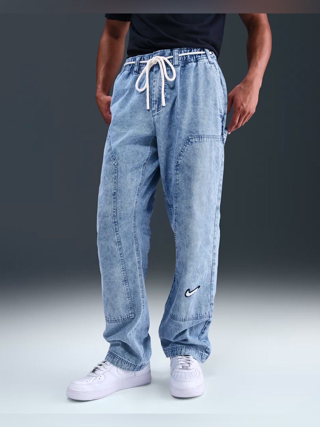 Nike Denim Basketball Pants Hv3560-436 Blue Grey Pale Ivory Mens Size Large